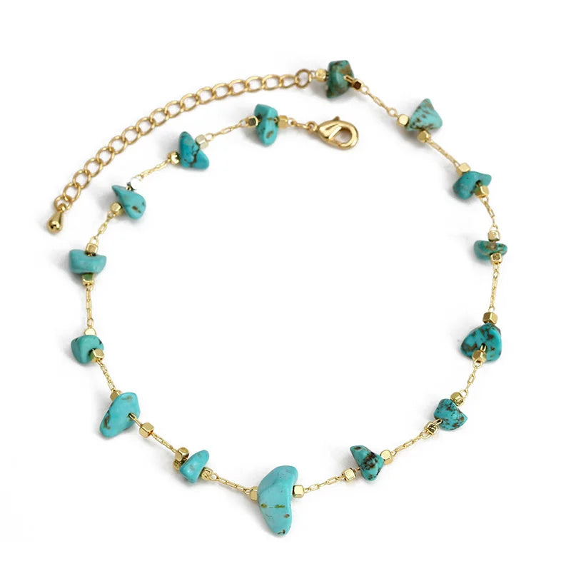 Bohemian Turquoise Anklets for Women Stone Chain Foot Ankle Bracelet Jewelry