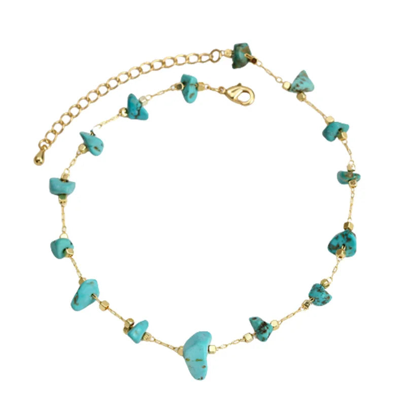 Bohemian Turquoise Anklets for Women Stone Chain Foot Ankle Bracelet Jewelry