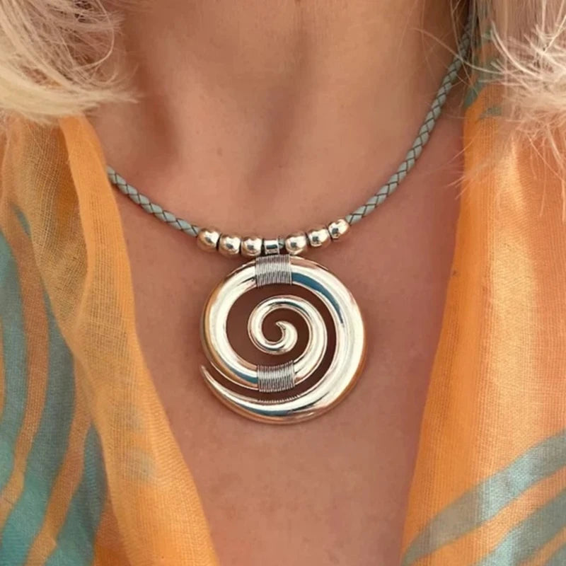 Bohemian Vintage Beaded Metal Pendant Leather Jewelry