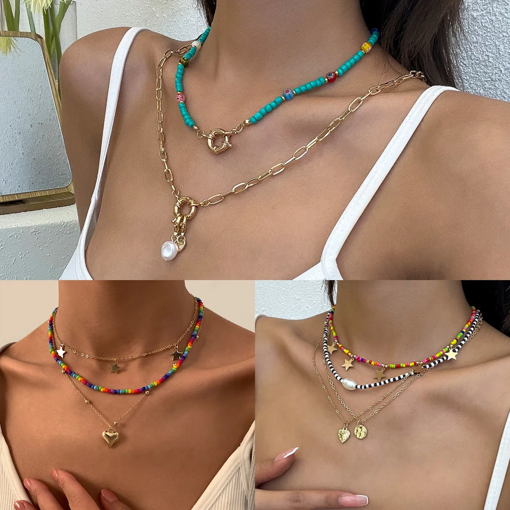 Boho Vintage Rice Beads Necklace with Tassel