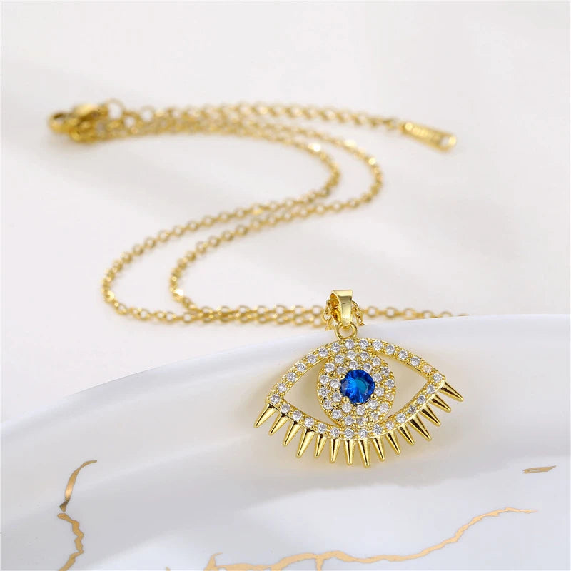 Boho Evil Eye Pendant Necklace Vintage Long Chain Statement