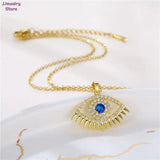 Boho Evil Eye Pendant Necklace Vintage Long Chain Statement