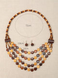 Boho Vintage Festive Wood Jewelry Set Long Sweater Chain Necklace