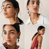 Bohemian Vintage Metal Drop Earrings with Rhinestone Fine Jewelry