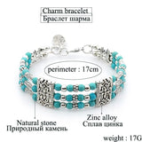 Boho Vintage Stone Bead Feather Charm Bracelet for Women