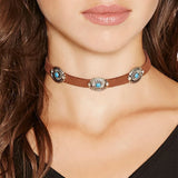 Bohemian Vintage Silver Brown Ribbon Torques Necklace