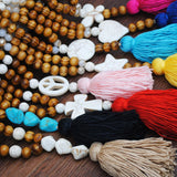 Boho Vintage Turquoise Pendant Wooden Beads Crystal Long Sweater Chain