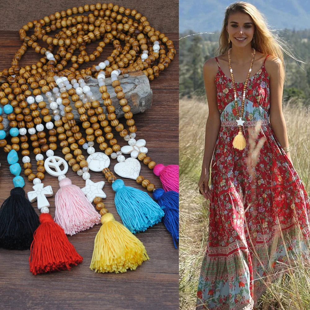 Boho Vintage Turquoise Pendant Long Necklace Tassel Hang Women Gift