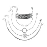 Bohemian Vintage Woman Silver Chain Bracelet Sets Moon Circle Elephant Charm