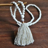 Bohemian Wooden Bead Necklace Women's Cotton Linen Tassel Sweater Chain Pendant