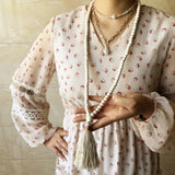 Bohemian Wooden Bead Necklace Women's Cotton Linen Tassel Sweater Chain Pendant