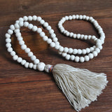 Bohemian Wooden Bead Necklace Women's Cotton Linen Tassel Sweater Chain Pendant