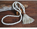 Bohemian Wooden Bead Necklace Women's Cotton Linen Tassel Sweater Chain Pendant