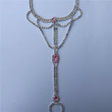 Pink Crystal Ring Claw Chain Ladies Ankle Chain Jewelry