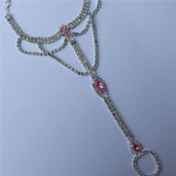 Pink Crystal Ring Claw Chain Ladies Ankle Chain Jewelry
