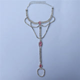 Pink Crystal Ring Claw Chain Ladies Ankle Chain Jewelry