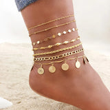 Bohemian Women Beach Anklet Stainless Steel Layered Ankle Bracelet