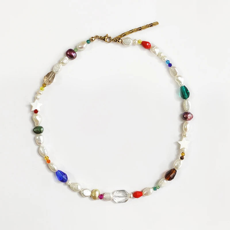 Bohemian Women Charming Pearls Necklace Crystal Beads Mix And Match Wild Choker