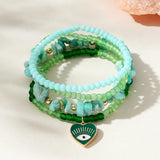 Bohemian Women Green Glass Beads Bracelet Set