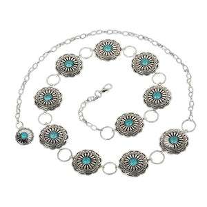 Boho Women Waist Belt with Turquoise Buckle Ethnic Style Chain