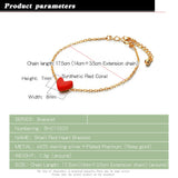 Bohemian Women's 925 Silver Red Heart Bracelet 24k Chain 17.5cm Jewelry