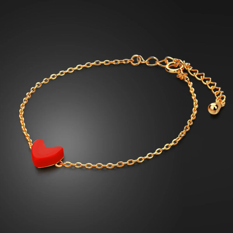 Bohemian Women's 925 Silver Red Heart Bracelet 24k Chain 17.5cm Jewelry