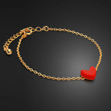 Bohemian Women's 925 Silver Red Heart Bracelet 24k Chain 17.5cm Jewelry