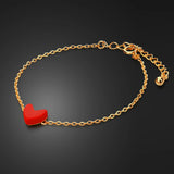 Bohemian Women's 925 Silver Red Heart Bracelet 24k Chain 17.5cm Jewelry
