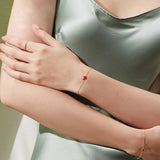 Bohemian Women's 925 Silver Red Heart Bracelet 24k Chain 17.5cm Jewelry
