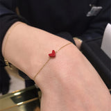 Bohemian Women's 925 Silver Red Heart Bracelet 24k Chain 17.5cm Jewelry