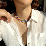 Boho Multicolor Beads Necklace for Women | Glass Pearl Choker