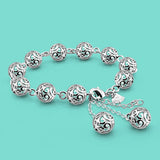 Bohemian Women's 925 Sterling Silver Bracelet Hollow Pattern Ball
