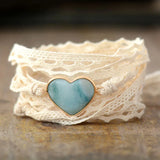Bohemian Wrap Bracelet Amazonite Heart Shape Friendship Lace Bracelets Women