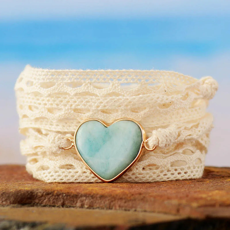Bohemian Wrap Bracelet Amazonite Heart Shape Friendship Lace Bracelets Women