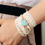 Bohemian Wrap Bracelet Amazonite Heart Shape Friendship Lace Bracelets Women