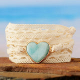 Bohemian Wrap Bracelet Amazonite Heart Shape Friendship Lace Bracelets Women