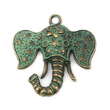 Bohemian Patina Elephant Charms Antique Copper Green Flower Pendants