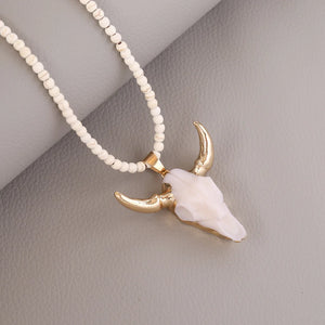 Boho Bull Head Necklace Personalized Turquoise Beaded Pendant