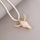 Boho Bull Head Necklace Personalized Turquoise Beaded Pendant