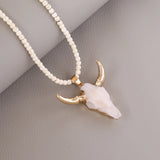 Boho Bull Head Necklace Personalized Turquoise Beaded Pendant