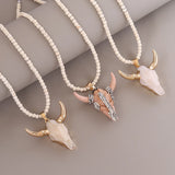 Boho Bull Head Necklace Personalized Turquoise Beaded Pendant