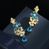 Colorful Zircon Flower Earrings 925 Silver Needle Heavy Industry Earrings