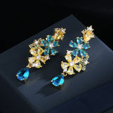 Colorful Zircon Flower Earrings 925 Silver Needle Heavy Industry Earrings
