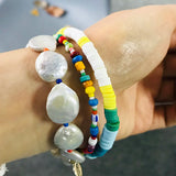 Boho Beads Charm Bracelet Rainbow Freshwater Pearl Set