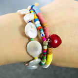 Boho Beads Charm Bracelet Rainbow Freshwater Pearl Set