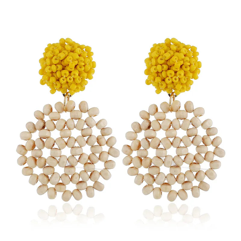 Bohemian Resin Beaded Flower Earrings Tassel Charm Jewelry