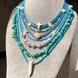Bohemian Ethnic Bead Necklace - Handknit Turquoise Pearl Flowers