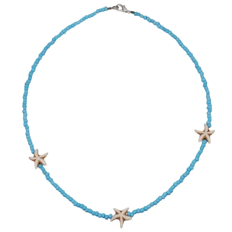 Bohemian Ethnic Bead Necklace - Handknit Turquoise Pearl Flowers