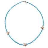 Bohemian Ethnic Bead Necklace - Handknit Turquoise Pearl Flowers