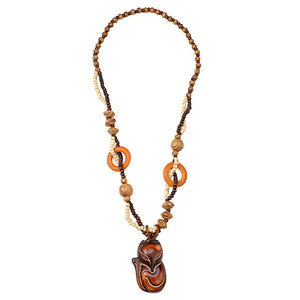 Bohemian Fox Pendant Wood Bead Necklace Women's Ethnic Jewelry